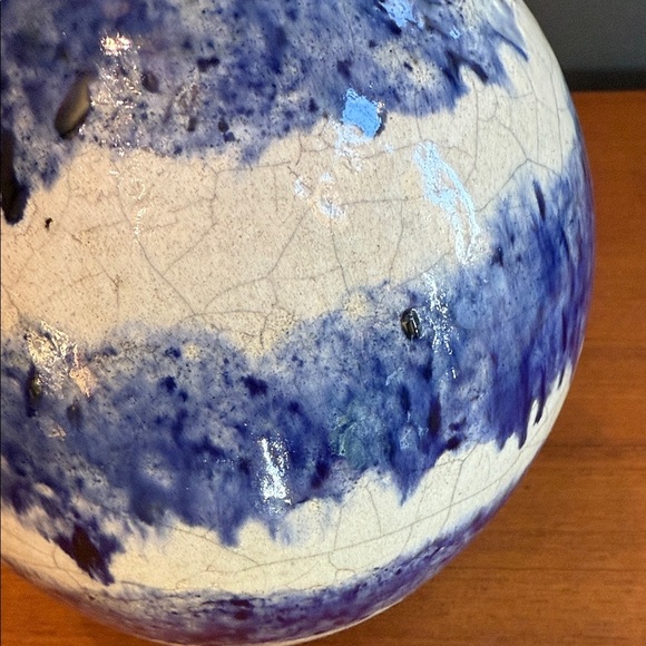 Hand Crafted Indigo and Ivory Ceramic Sphere - Picture 4 of 6